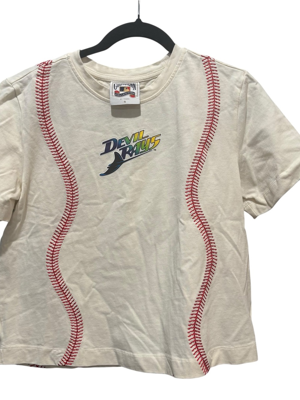 Cooperstown collect Terez Cream 'Devil Rays' Baseball Stitch Graphic Tee size S